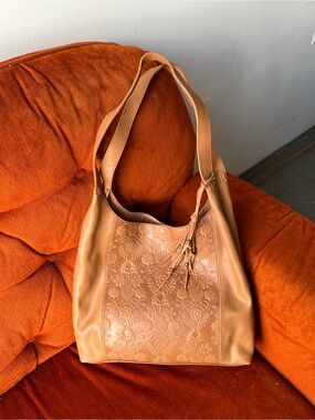 The Sak Genuine Leather Floral Embossed Shoulder Bag - Tan